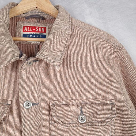 All-Son Shirt Jacket Mens Large Brown Heavy Denim Button Up Overshirt Workwear - Picture 4 of 16